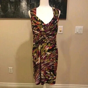Lily Multi Colored Twist Front Midi Dress-Size L